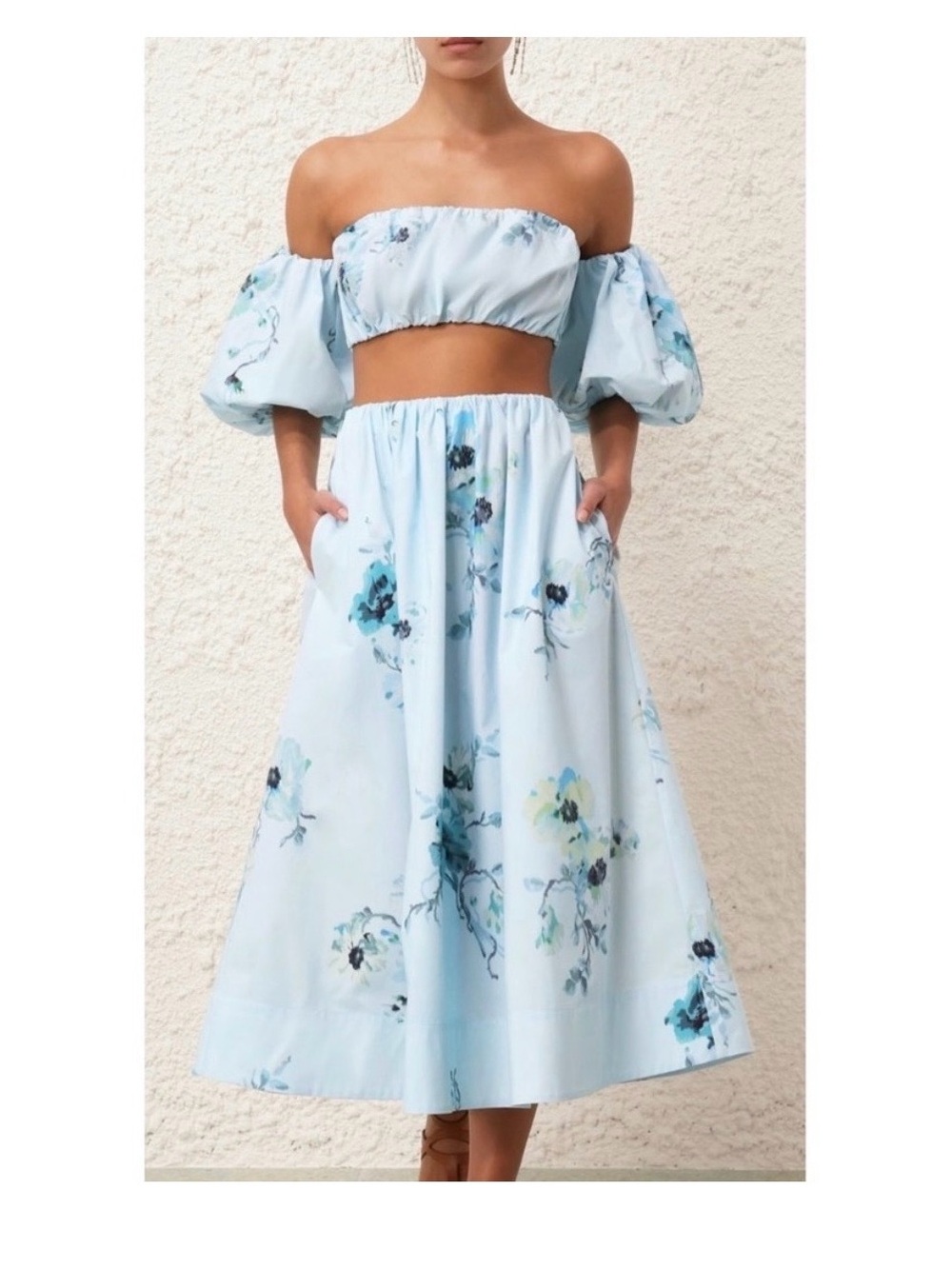 Zimmermann Light Blue Floral Crop Top